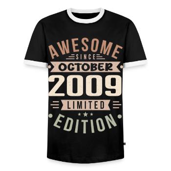 Legend since October 2009 Birthday October 2009 - Men's Ringer Shirt - black/white - Front - AI Model Female 172 light (172cm) & AI Model Male 178 light (178cm)
