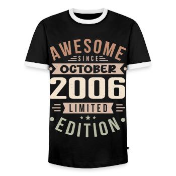 Legend since October 2006 Birthday October 2006 - Men's Ringer Shirt - black/white - Front - AI Model Female 172 light (172cm) & AI Model Male 178 light (178cm)