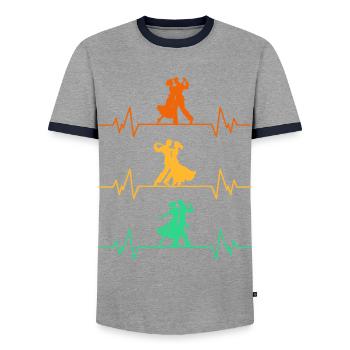 Ballroom Dance Heartbeat Dance - Men's Ringer Shirt - grey/navy  - Front - AI Model Female 172 light (172cm) & AI Model Male 178 light (178cm)