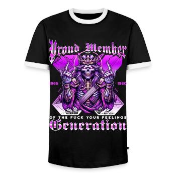 Skull Rock Humor Generation X - Men's Ringer Shirt - black/white - Front - AI Model Female 172 light (172cm) & AI Model Male 178 light (178cm)