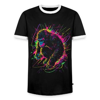 Monkey Gorilla Chimpanzee Neon Colorful Colorful - Men's Ringer Shirt - black/white - Front - AI Model Female 172 light (172cm) & AI Model Male 178 light (178cm)