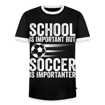 Schule ist wichtig, aber Fußball ist noch wichtiger - Männer Kontrast-T-Shirt - Schwarz/Weiß - Vorne - AI Model Female 172 light (172cm) & AI Model Male 178 light (178cm)