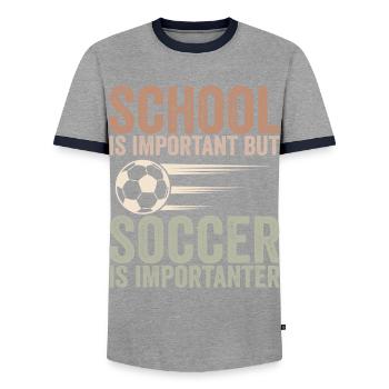 Schule ist wichtig, aber Fußball ist noch wichtiger - Männer Kontrast-T-Shirt - Grau/Navy  - Vorne - AI Model Female 172 light (172cm) & AI Model Male 178 light (178cm)
