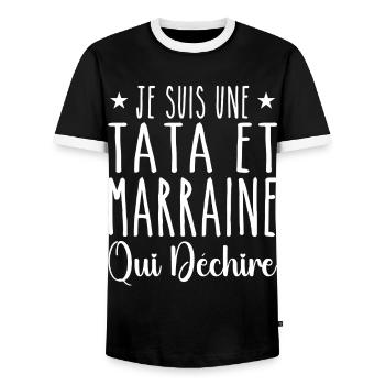Je Suis Une Tata et Marraine Qui Déchire - T-shirt contrasté Homme - noir/blanc - Devant - AI Model Female 172 light (172cm) & AI Model Male 178 light (178cm)