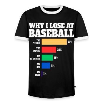 Baseball Player Humor Baseball - Men's Ringer Shirt - black/white - Front - AI Model Female 172 light (172cm) & AI Model Male 178 light (178cm)