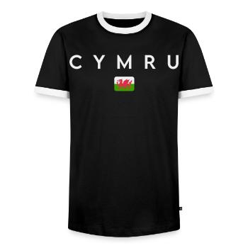 Flag of Wales, Welsh pride - Men's Ringer Shirt - black/white - Front - AI Model Female 172 light (172cm) & AI Model Male 178 light (178cm)