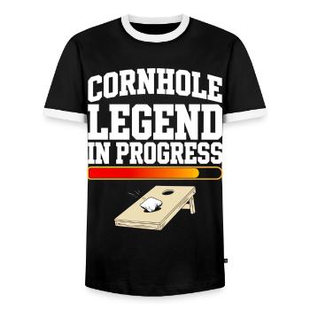 Cornhole Legend Running Cornhole - Männer Kontrast-T-Shirt - Schwarz/Weiß - Vorne - AI Model Female 172 light (172cm) & AI Model Male 178 light (178cm)