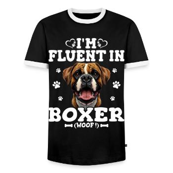 Parler Le Boxer Humour Chien Boxer - T-shirt contrasté Homme - noir/blanc - Devant - AI Model Female 172 light (172cm) & AI Model Male 178 light (178cm)
