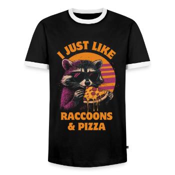 raton laveur avec des lunettes de soleil mangeant de la pizza vintage - T-shirt contrasté Homme - noir/blanc - Devant - AI Model Female 172 light (172cm) & AI Model Male 178 light (178cm)