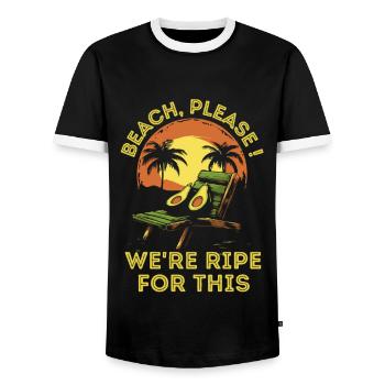 Avocado am Strand mit lustigem Spruch - Männer Kontrast-T-Shirt - Schwarz/Weiß - Vorne - AI Model Female 172 light (172cm) & AI Model Male 178 light (178cm)