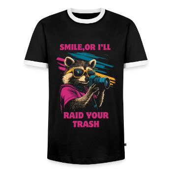 Raccoon with sunglasses and camera - Men's Ringer Shirt - black/white - Front - AI Model Female 172 light (172cm) & AI Model Male 178 light (178cm)