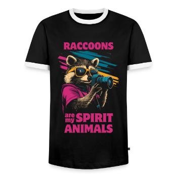 Raccoon with sunglasses and camera - Men's Ringer Shirt - black/white - Front - AI Model Female 172 light (172cm) & AI Model Male 178 light (178cm)