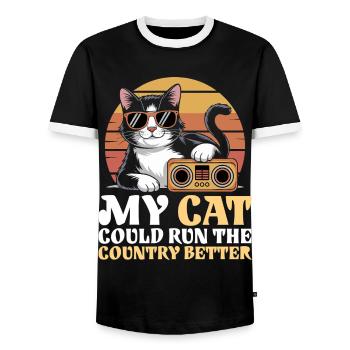 Meine Katze würde das Land besser regieren - Männer Kontrast-T-Shirt - Schwarz/Weiß - Vorne - AI Model Female 172 light (172cm) & AI Model Male 178 light (178cm)
