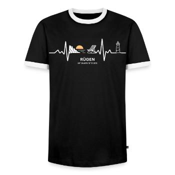 Rügen Heartbeat Baltic Sea Love - Men's Ringer Shirt - black/white - Front - AI Model Female 172 light (172cm) & AI Model Male 178 light (178cm)