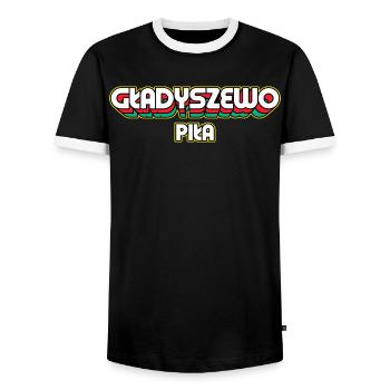 Gładyszewo Piła. Name des Retro-Bezirks - Männer Kontrast-T-Shirt - Schwarz/Weiß - Vorne - AI Model Female 172 light (172cm) & AI Model Male 178 light (178cm)
