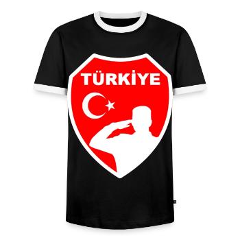 Turkey Türkiye Türkei Soldaten Stolz Ehre Trauer - Männer Kontrast-T-Shirt - Schwarz/Weiß - Vorne - AI Model Female 172 light (172cm) & AI Model Male 178 light (178cm)