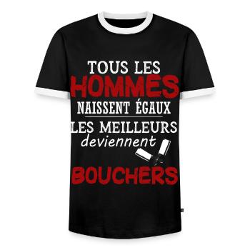 Boucher - Boucherie - Viande - Humour - Drôle - T-shirt contrasté Homme - noir/blanc - Devant - AI Model Female 172 light (172cm) & AI Model Male 178 light (178cm)