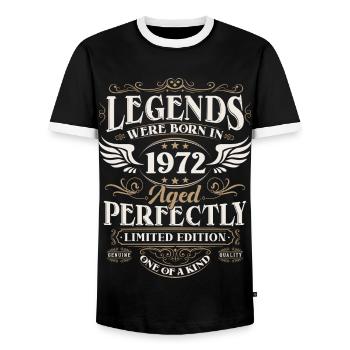 1972 Born Legends Birthday Gift - Men's Ringer Shirt - black/white - Front - AI Model Female 172 light (172cm) & AI Model Male 178 light (178cm)