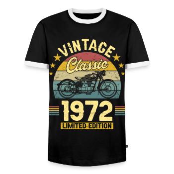 51st Anniversary 1972 Biker 51 Years Anniversary - Men's Ringer Shirt - black/white - Front - AI Model Female 172 light (172cm) & AI Model Male 178 light (178cm)
