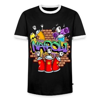 Naples Italy Graffiti Spray Sprayer Spray Cans - Men's Ringer Shirt - black/white - Front - AI Model Female 172 light (172cm) & AI Model Male 178 light (178cm)