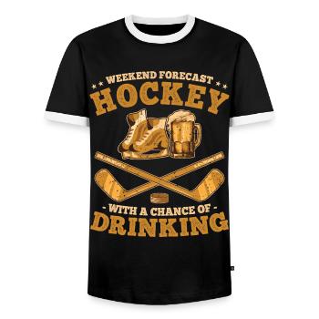Weekend Forecast Hockey and Beer Drinking Team - Men's Ringer Shirt - black/white - Front - AI Model Female 172 light (172cm) & AI Model Male 178 light (178cm)