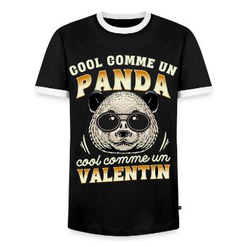 Cool Comme Un Panda, Cool Comme Un Valentin - T-shirt contrasté Homme - noir/blanc - Devant - AI Model Female 172 light (172cm) & AI Model Male 178 light (178cm)