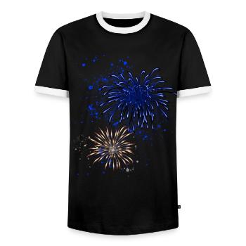 Fireworks,Rockets,Stars,New Year's Eve,Graffiti,Blue - Men's Ringer Shirt - black/white - Front - AI Model Female 172 light (172cm) & AI Model Male 178 light (178cm)