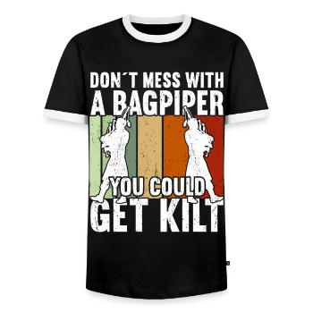 Bagpipe Bagpiper Bagpipes - Men's Ringer Shirt - black/white - Front - AI Model Female 172 light (172cm) & AI Model Male 178 light (178cm)