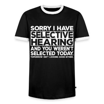 Selective Hearing Not Listening I Don't Listen Pun - Männer Kontrast-T-Shirt - Schwarz/Weiß - Vorne - AI Model Female 172 light (172cm) & AI Model Male 178 light (178cm)