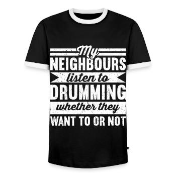 Drum Drummer Drumming Drummers - Men's Ringer Shirt - black/white - Front - AI Model Female 172 light (172cm) & AI Model Male 178 light (178cm)