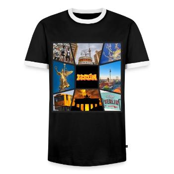 Berlin Skyline Germany City Collage Vintage - Men's Ringer Shirt - black/white - Front - AI Model Female 172 light (172cm) & AI Model Male 178 light (178cm)