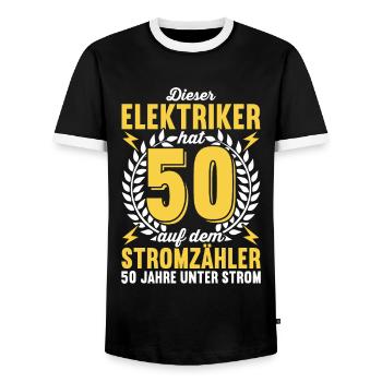 Elektriker Elektroinstallateur 50. Geburtstag - Männer Kontrast-T-Shirt - Schwarz/Weiß - Vorne - AI Model Female 172 light (172cm) & AI Model Male 178 light (178cm)