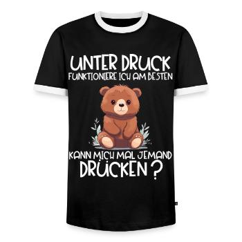 Unter Druck Funktioniere ich am Besten Teddybär - Männer Kontrast-T-Shirt - Schwarz/Weiß - Vorne - AI Model Female 172 light (172cm) & AI Model Male 178 light (178cm)