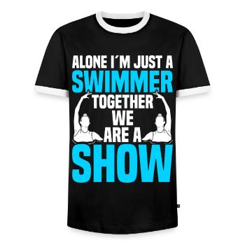 Synchronschwimmen - Männer Kontrast-T-Shirt - Schwarz/Weiß - Vorne - AI Model Female 172 light (172cm) & AI Model Male 178 light (178cm)
