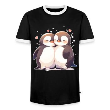 Pinguin Herz Liebe Süß Umarmung Pinguinliebe - Männer Kontrast-T-Shirt - Schwarz/Weiß - Vorne - AI Model Female 172 light (172cm) & AI Model Male 178 light (178cm)