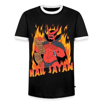 Hail Satan! - Men's Ringer Shirt - black/white - Front - AI Model Female 172 light (172cm) & AI Model Male 178 light (178cm)