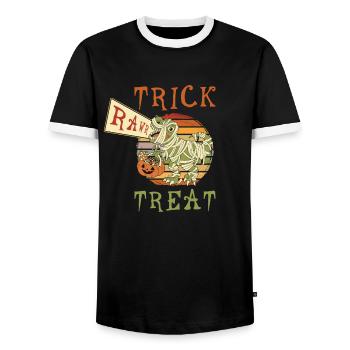 Halloween Trick Or Treat Dino Dinosaur Mummy - Men's Ringer Shirt - black/white - Front - AI Model Female 172 light (172cm) & AI Model Male 178 light (178cm)