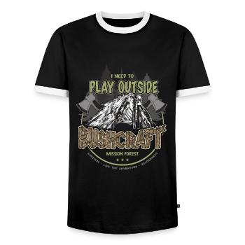 Bushcraft I need to play outside Outdoor Shelter - Men's Ringer Shirt - black/white - Front - AI Model Female 172 light (172cm) & AI Model Male 178 light (178cm)
