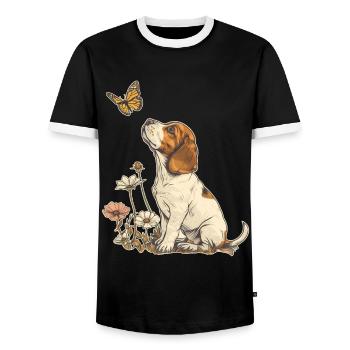 Beagle und Schmetterling - Männer Kontrast-T-Shirt - Schwarz/Weiß - Vorne - AI Model Female 172 light (172cm) & AI Model Male 178 light (178cm)