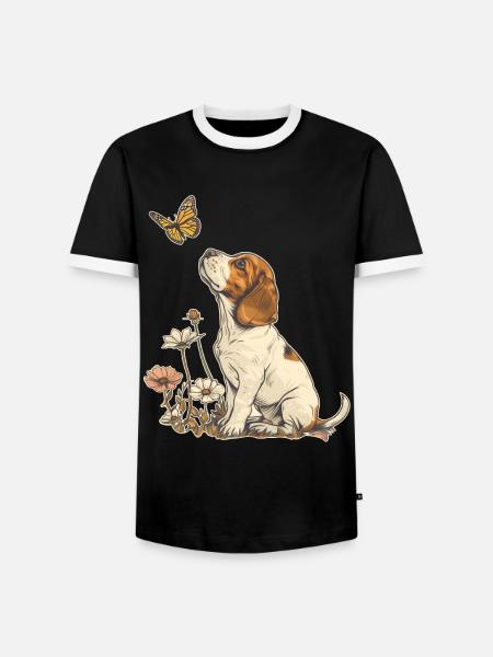 Beagle and Butterfly - Men's Ringer Shirt - black/white