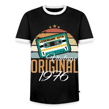 Jahrgang 1976 geboren Original 1976 Geburtstag - Männer Kontrast-T-Shirt - Schwarz/Weiß - Vorne - AI Model Female 172 light (172cm) & AI Model Male 178 light (178cm)