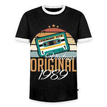 Millésime 1989 Né Original 1989 Anniversaire - T-shirt contrasté Homme - noir/blanc - Devant - AI Model Female 172 light (172cm) & AI Model Male 178 light (178cm)