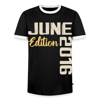 Born in June 2016 Gift June 2016 Birthday - Men's Ringer Shirt - black/white - Front - AI Model Female 172 light (172cm) & AI Model Male 178 light (178cm)