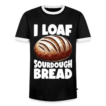 Sourdough Bread Bread Baking Sourdough Starter - Men's Ringer Shirt - black/white - Front - AI Model Female 172 light (172cm) & AI Model Male 178 light (178cm)
