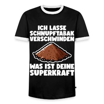 Schnupftabak Schnupfer Schnupftabak Dose - Männer Kontrast-T-Shirt - Schwarz/Weiß - Vorne - AI Model Female 172 light (172cm) & AI Model Male 178 light (178cm)