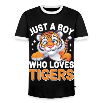 Tiger Animal Zoo Wild Animal - Men's Ringer Shirt - black/white - Front - AI Model Female 172 light (172cm) & AI Model Male 178 light (178cm)
