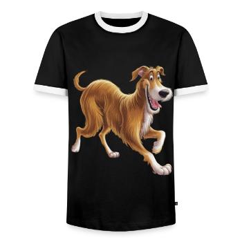 Irischer Wolfshund im Wald für Hunde Liebhaber - Männer Kontrast-T-Shirt - Schwarz/Weiß - Vorne - AI Model Female 172 light (172cm) & AI Model Male 178 light (178cm)