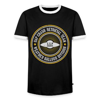 Équipe de récupération des accidents UAP | Orbes, OVNI, Extraterrestres, UAP - T-shirt contrasté Homme - noir/blanc - Devant - AI Model Female 172 light (172cm) & AI Model Male 178 light (178cm)