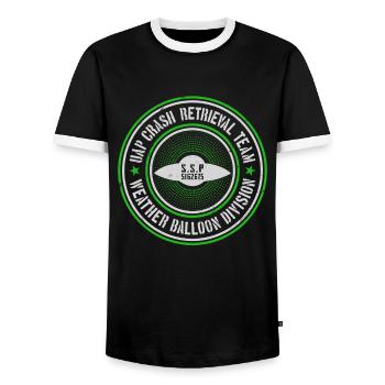Équipe de récupération des accidents UAP | Orbes, OVNI, Extraterrestres, UAP - T-shirt contrasté Homme - noir/blanc - Devant - AI Model Female 172 light (172cm) & AI Model Male 178 light (178cm)