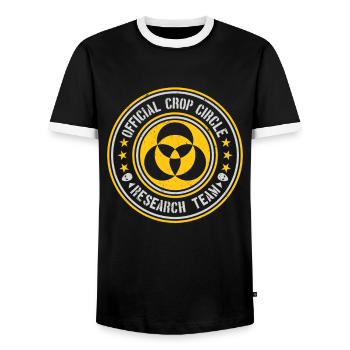 Équipe officielle de recherche sur les crop circles | Message sur l’extraterrestre - T-shirt contrasté Homme - noir/blanc - Devant - AI Model Female 172 light (172cm) & AI Model Male 178 light (178cm)